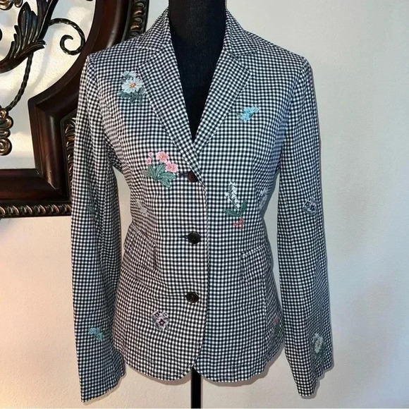 Sundance Women’s Embroidered Navy Gingham Tansy Blazer Size Small - Picture 1 of 16